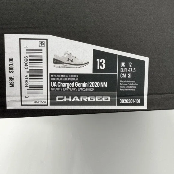 Under Armour Men's Charged Gemini 2020 Running/Athletic Shoes Size 13 New W/ Box